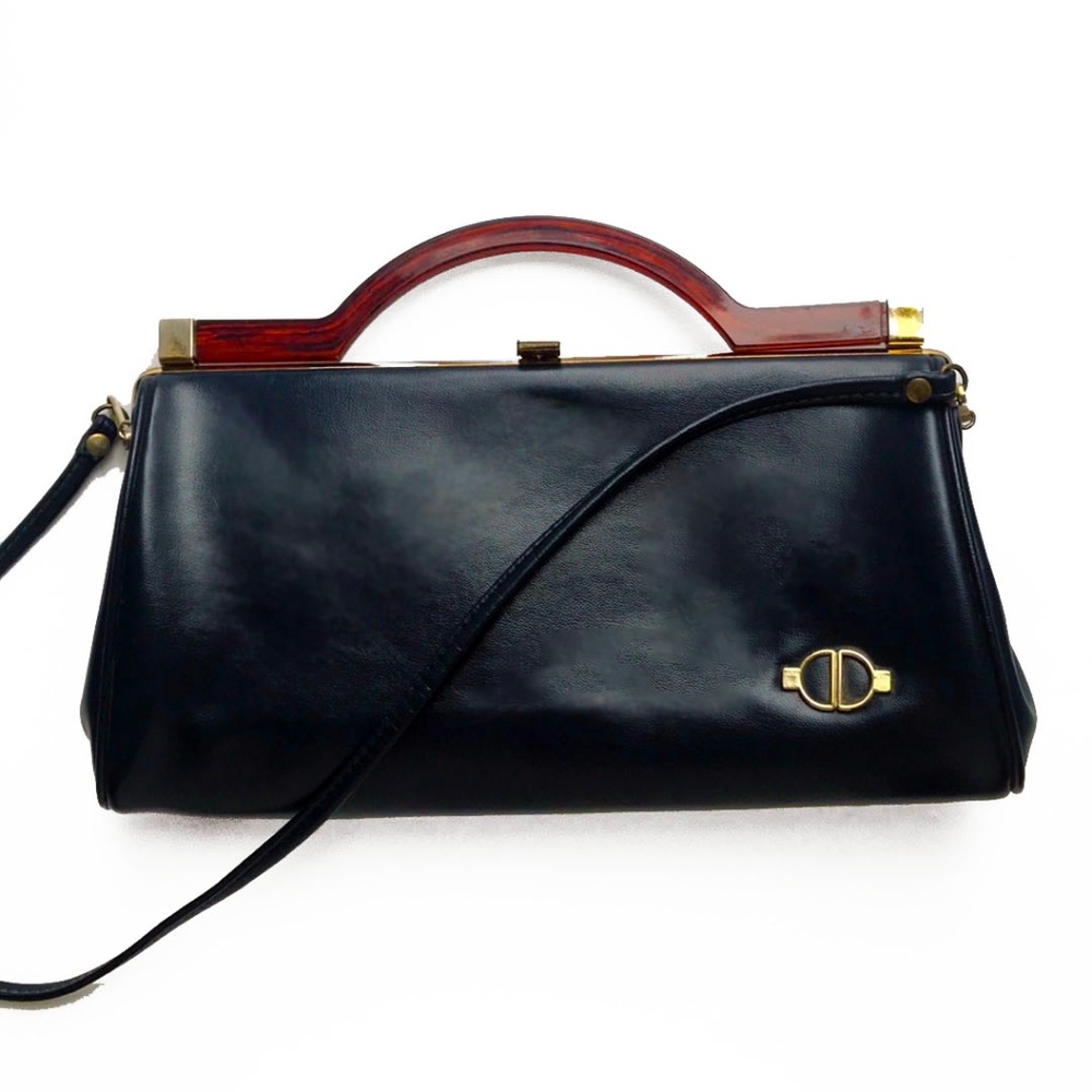 Vintage Navy Premium Leather Shoulder Clutch Bag